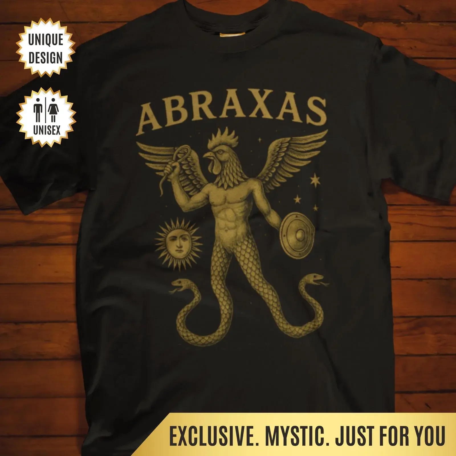 T-shirt vintage Abraxas, symbole de dualité ésothéérique, pour les mystiques, la philosophie de Carl Jung, effet délavé