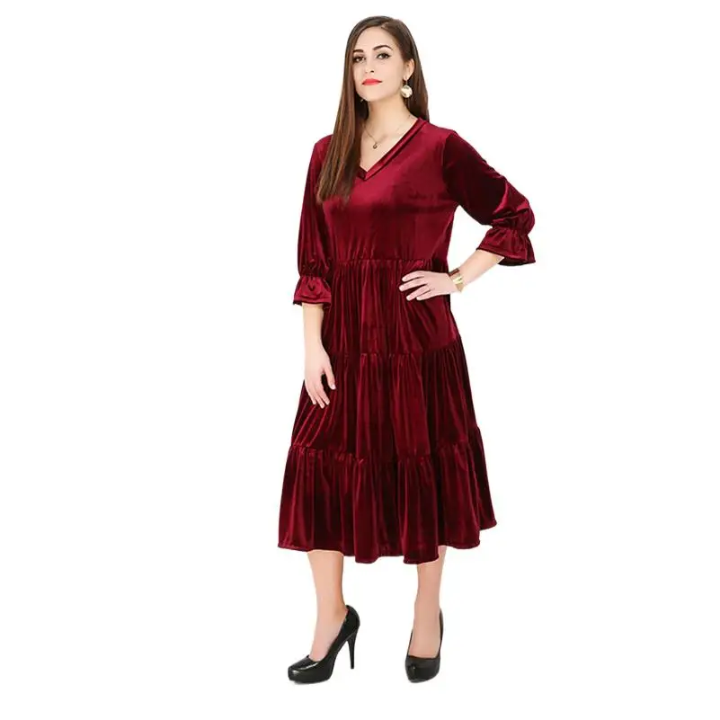 

Velvet Loose Long Dresses For Women 2024 Autumn Korea Style Casual Slim Ruffles Sleeve Female Dress Plus Size Party Vestidos