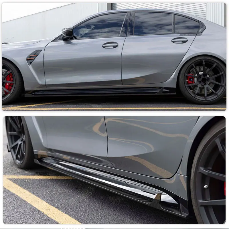 Prepreg Dry Carbon Side Skirts Extensions for BMW G80 M3 Sedan 2021-2023 Car Racing Side Door Bumper Apron Lip Skirt Body Kits