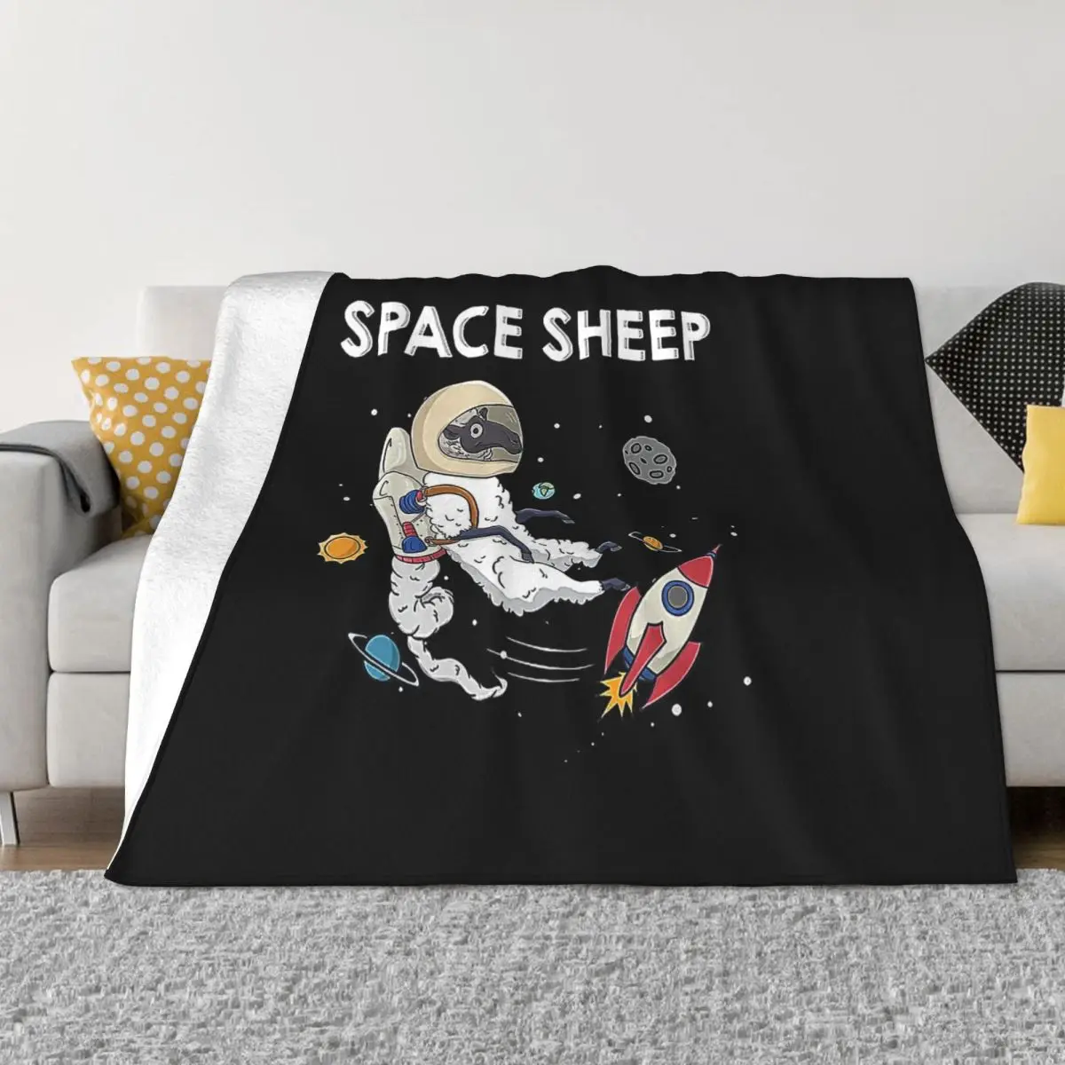 Space Sheep Awesome Astronaut Galaxy Explorer Throw Blanket Ultra-Soft Micro Fleece Blanket Black Flannel Blanket