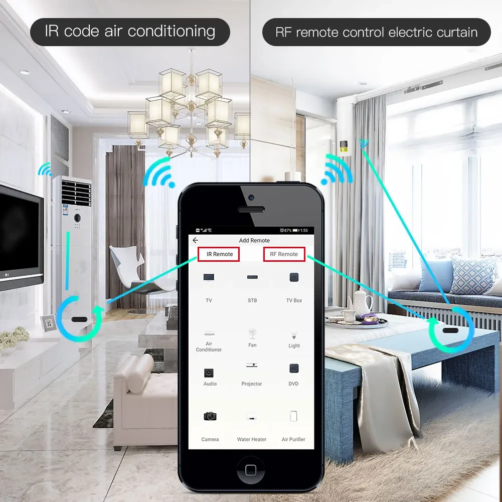 MOES-Controle Remoto Universal, Wi-Fi, RF, IR, RF, Eletrodomésticos, Eletrodomésticos, Tuya, Aplicativo Smart Life, Controle de Voz via Alexa,