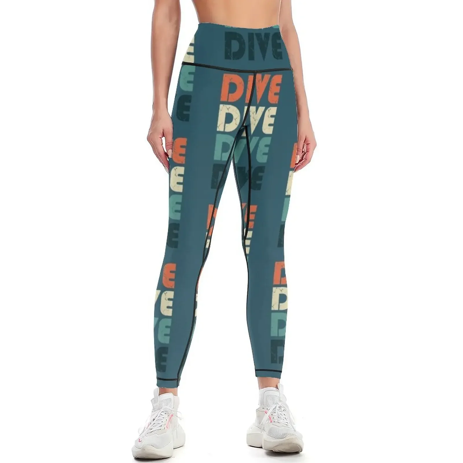 

Retro Vintage Diving Springboard Diver Gift Dive Leggings for fitness gym wear Womens Leggings