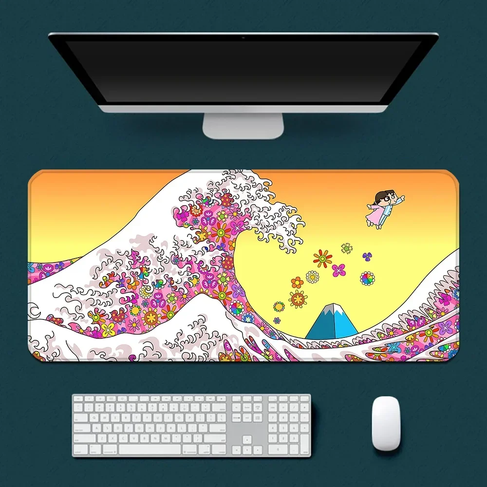 Japan Style Colorful Great Wave and Sun Rubber Non-slip Computer Laptop Accessories Office Mouse Pad Keyboard Tablemat 400*900mm