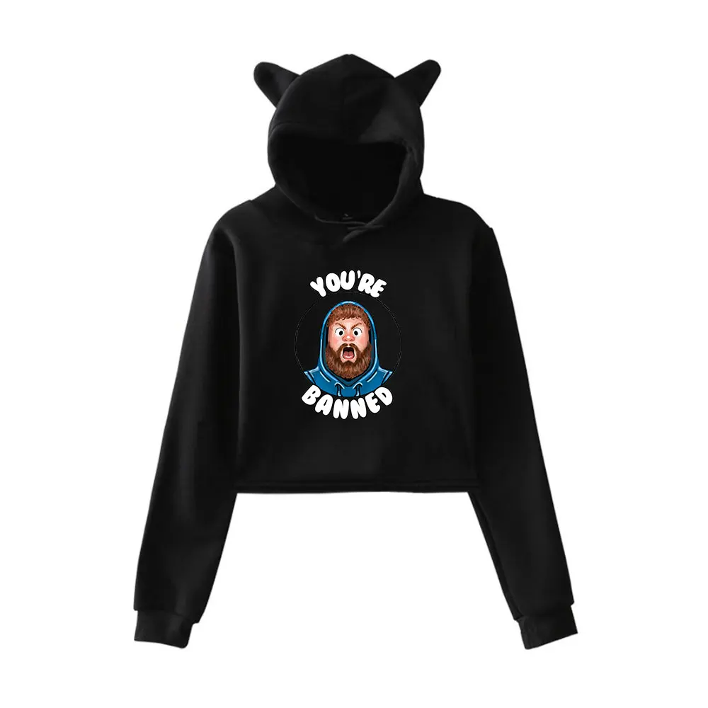 Caseoh Your'Re Banned Ur Banned Hoodie Vintage 90s Streetwear Merch Hoodies Sports Sweatshirts for Girls Cat Ear Crop Pullover