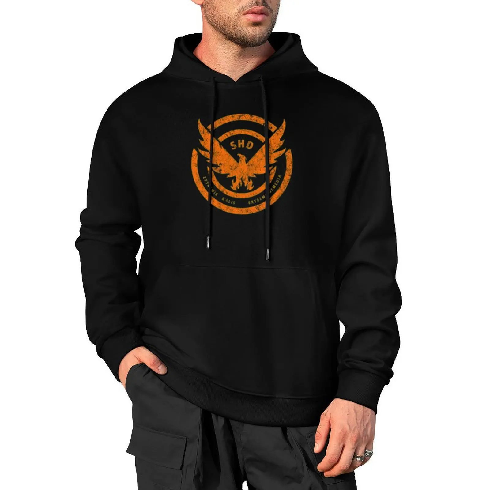 

The Division SHD Logo Distressed Orange Pullover Hoodie men's sweat-shirt set men wear hooded shirt mens hoodie