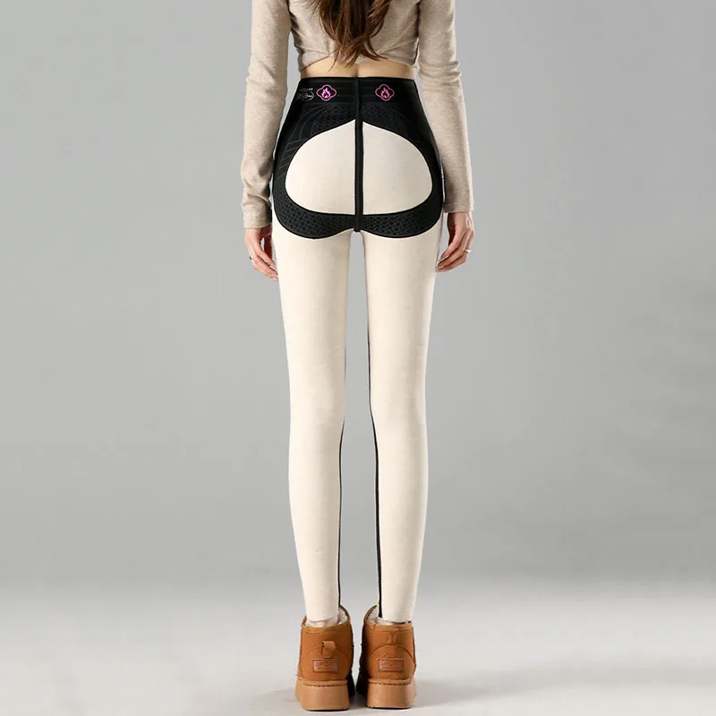 เลกกิ้งผู้หญิงสีดำ ผ้าหนา ยืดหยุ่น กระชับรูปร่าง ยกสะโพก เหมาะสำหรับโยคะ ใส่ในฤดูหนาว มีซับในขนแกะ