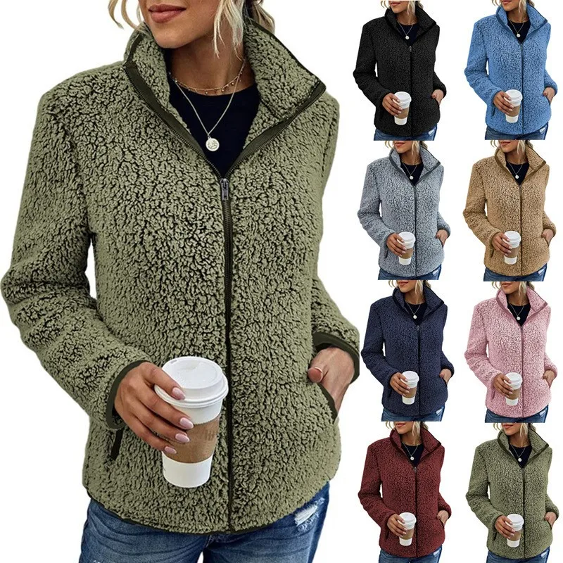 Casual Zipper Coat Loose Fit Elegant Commuter with Stand Collar Long Sleeve No Hood Urban Winter Long Length Single Women Jacket