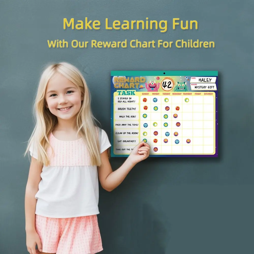 Cartoon Behavior Reward Chart Motivate Responsibility Whiteboard Magnetic Routine Form Full Magnet Backing Tear Sheet