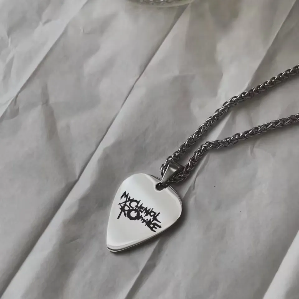 Rock Band My Chemical Romance Necklace Cosplay Music Band MCR Guitar Pick Unisex Choker Pendant Jewelry Accessories Gifts