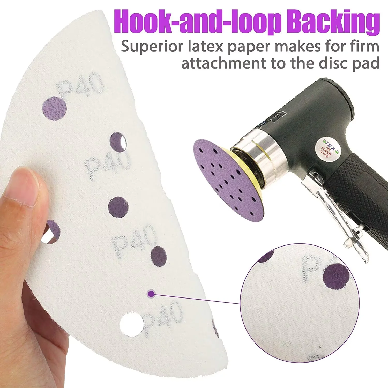 20Pcs 6 Inch 17 Hole Purple Dry Sanding Disc Hook & Loop Aluminum Oxide Sandpaper Anti‑Clogging Abrasive Disc For Car Paint Wood
