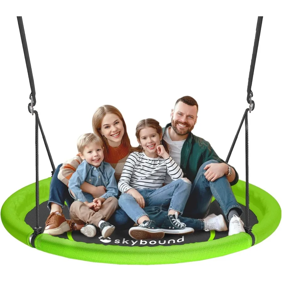 

43" Saucer Swing for Outdoor Durable Textilene Fabric Galvanized Steel Frame 600lbs Capacity Adjustable Ropes Green