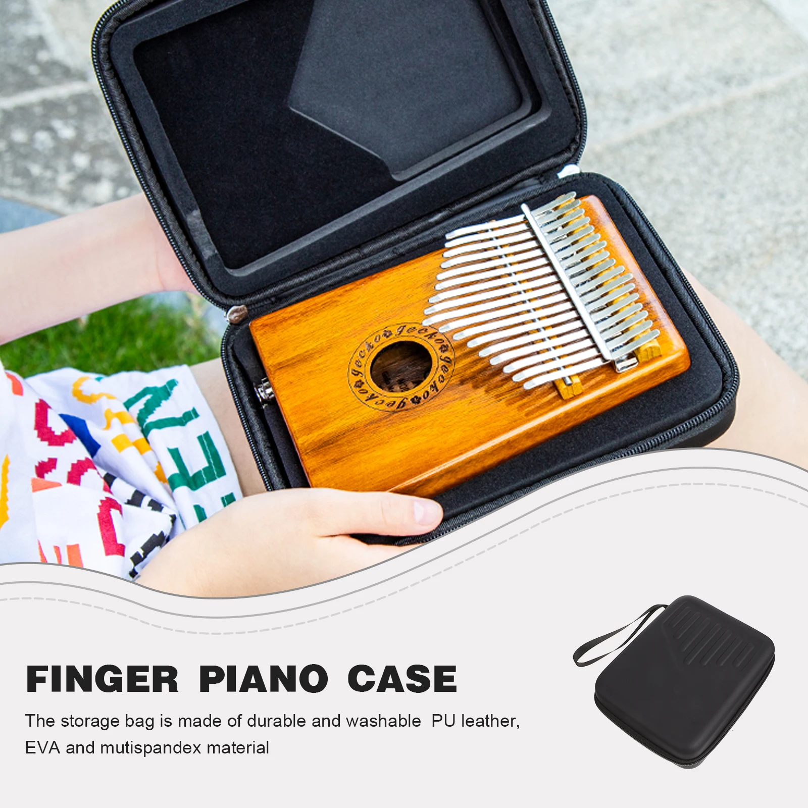 Black Kalimba Thumb Piano Bag Durable PU EVA Storage Case Protective Dustproof Travel Pouch Small Size Exquisite - Image 6