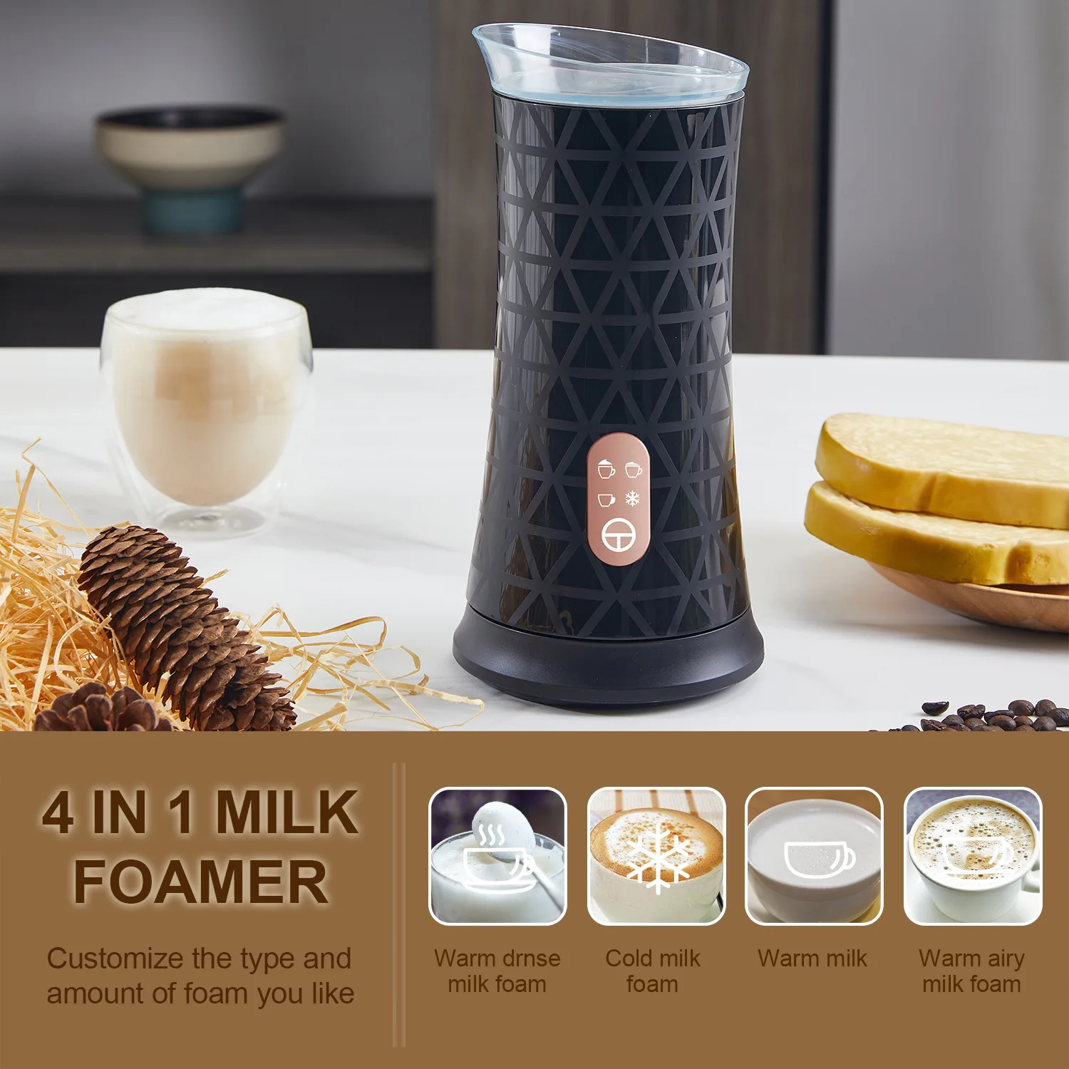 Automatic Hot and Cold Milk Frother Warmer for Latte Foam Maker Heated Milk Bubbler Stainless Steel Silent Coffee Maker