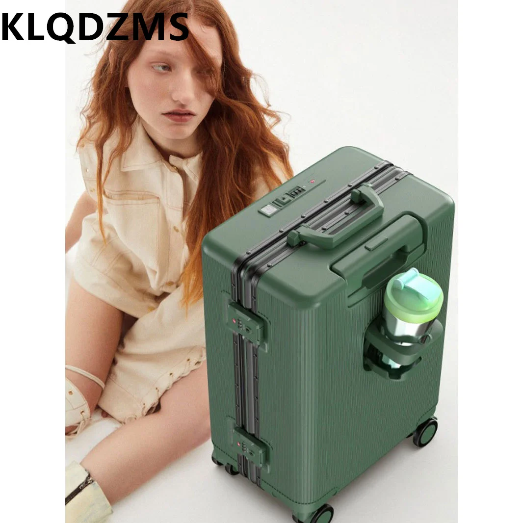 Klqdzms Cabine Koffer Vooropening Laptop Instap Case Usb Oplaadinterface Trolley Case 20 "22" 24 "Aluminium Frame Bagage