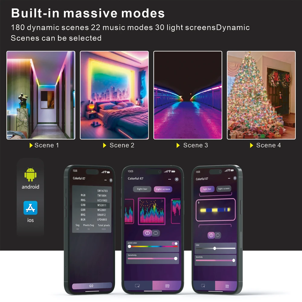 Ws2812B Led Rgbic Strip Light Controller Dc5V-24V wifi Sp107E Music Ws2811 Sk6812 Addressable colorful—X7 Smart App Controller