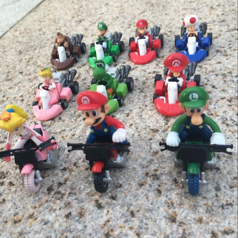 

10pcs Super Mario Cartoon Character Series Pull-back Car Doll Hand Set Desktop Decoration Children's Toys and Gifts To Choose