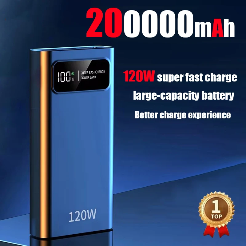 120W Fast Charging Power Bank 200000mAh Ultralarge Capacity Portable Digital Display External Battery For Xiaomi iPhone Samsung