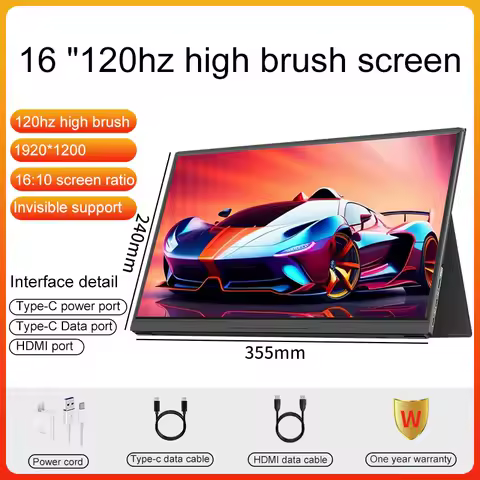 16inch Portable Monitor 100% sRGB 144Hz Gaming Laptop Display with Type C Mini HDMI For PS4/5/Steam/Deck/Switch/PC/Mac/Phone