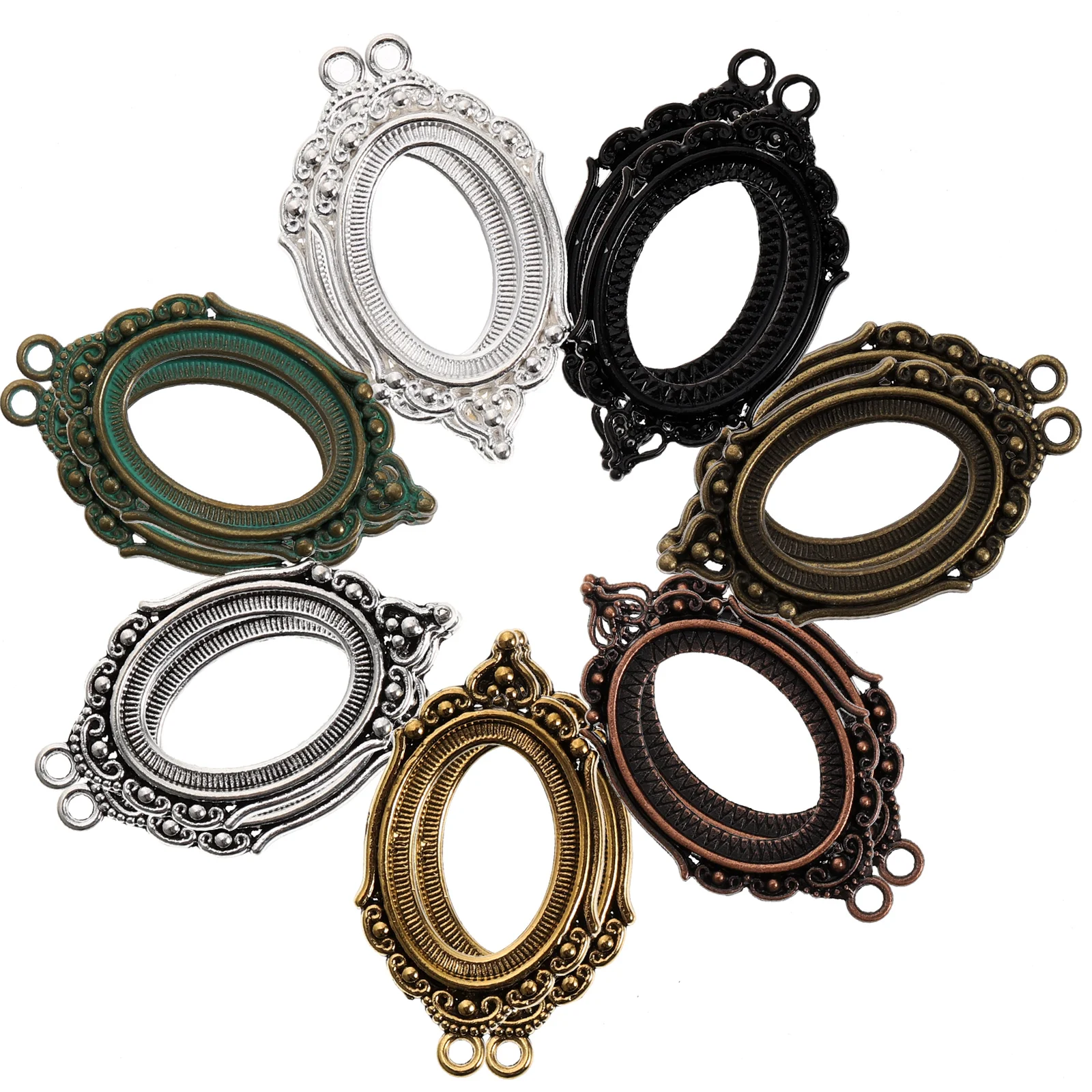 21 Pcs Time Gem Bottom Holder Necklace Pendant Tray Jewelry Supplies Adjustable Blanks Bezel Photo Alloy Bezels for Making