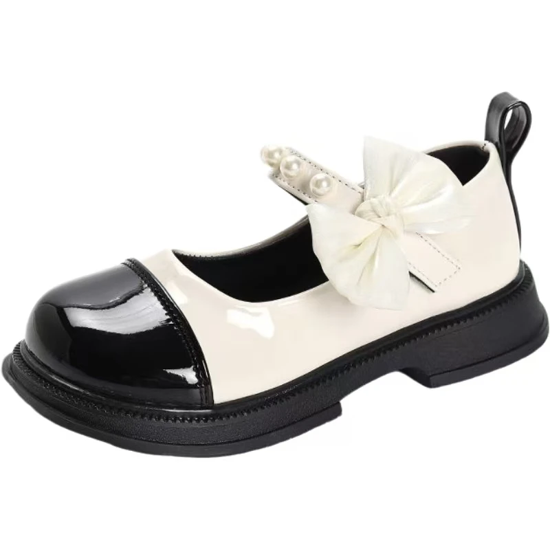 Girls Leather Mary Jane Casual Shoes Spring Autumn New Round Toe Shallow Bowknot Velcro Soft sole Patchwork Color Princess Shoes