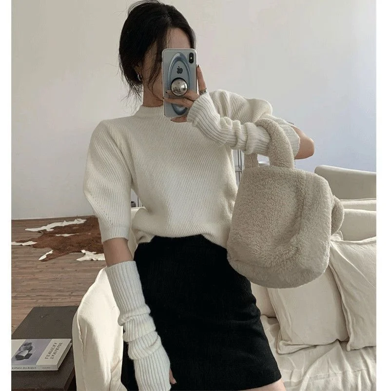 سترة محبوكة بأكمام قابلة للفصل سترة نسائية كورية للخريف من خيوط مالهاس الأناناس حافة متموجة مرنة فنية جيارو OL