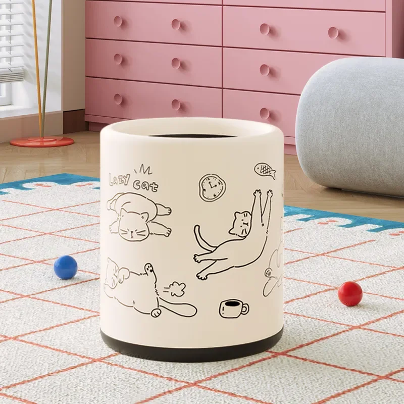 for Creative Trash Can Household High Value Living Room Kitchen Bathroom Bedroom Ins Wind Light Luxury Cream Wind Storage