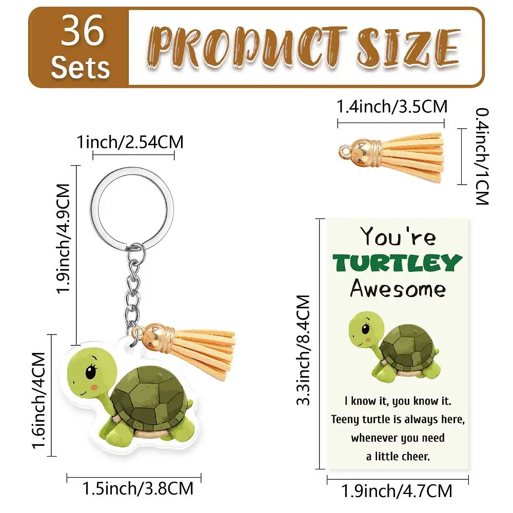 36Sets Acrylic Keychain for Employee Sea Turtle Tortoise Keychain Bulk with Jump Rings Tassel Pendant Encouragemen