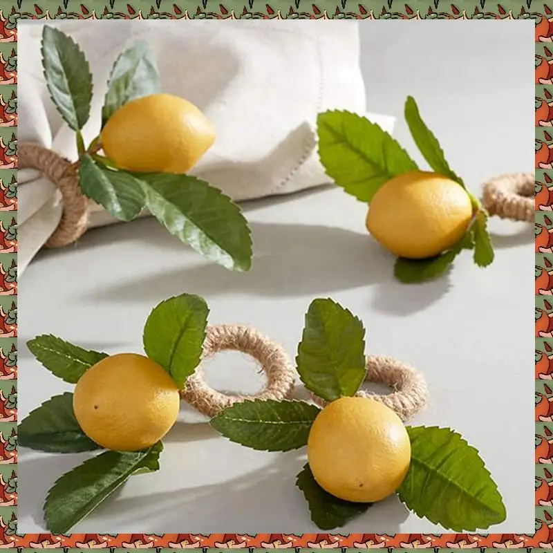 

ABLQ 40PCS Handmade Napkin Rings Yellow Faux Lemon With Vine Napkin Ring For Wedding, Dinner Party, Banquet, Serviette