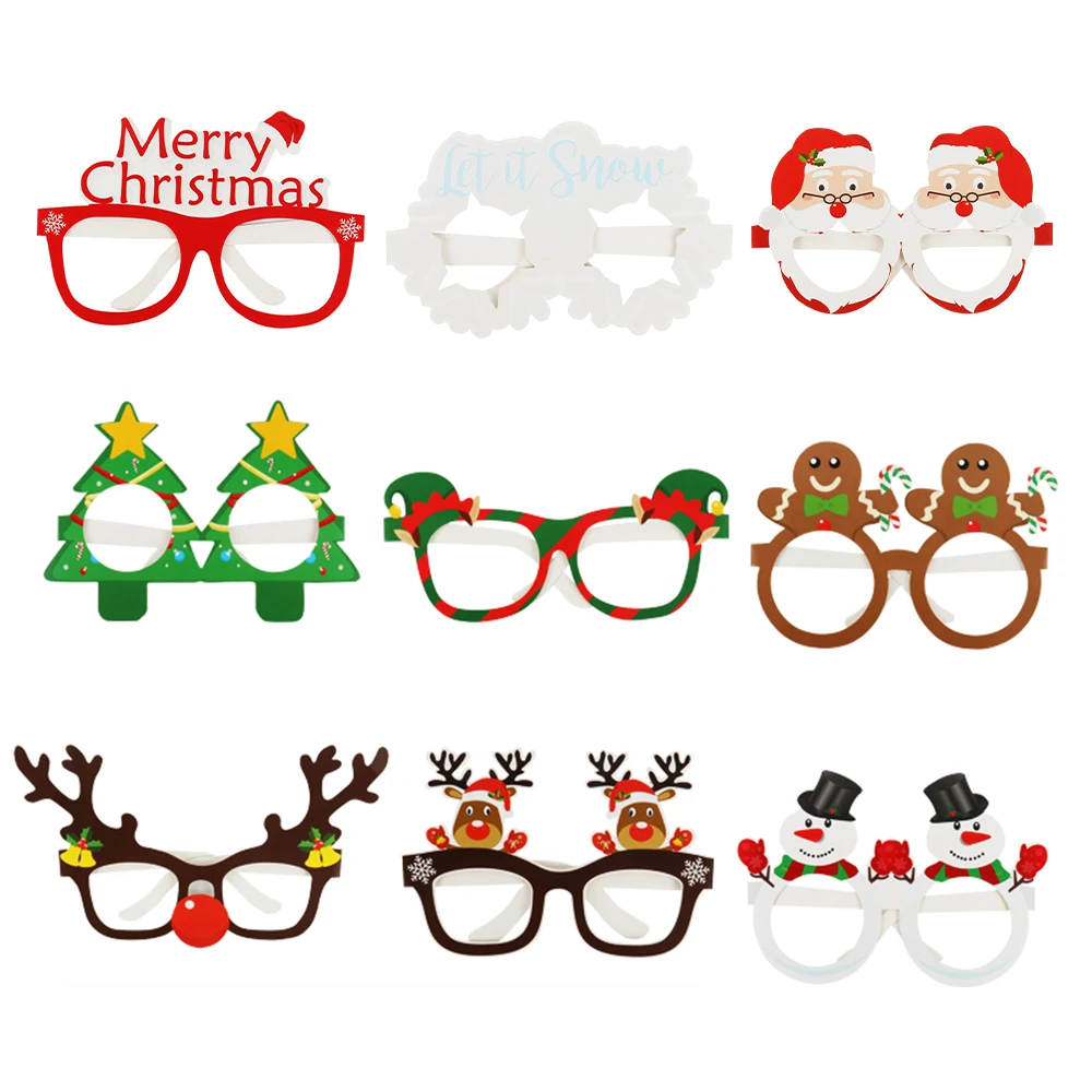 

9pcs Christmas Glasses Santa Claus Xmas Tree Elk Paper Paper Glasses Frame Photo Prop Christmas Decoration Navidad Noel New Year