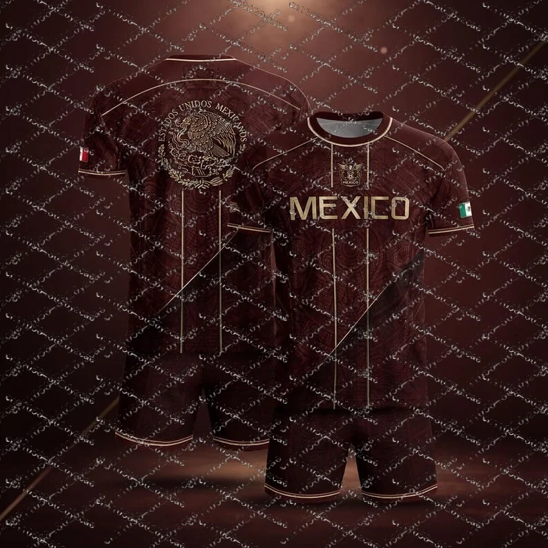 Mexico Football Jersey National Flag Print Soccer Shirt Breathable and Quick DryingTeam Kit T-shirt Shorts Set for Men and Women - view 5