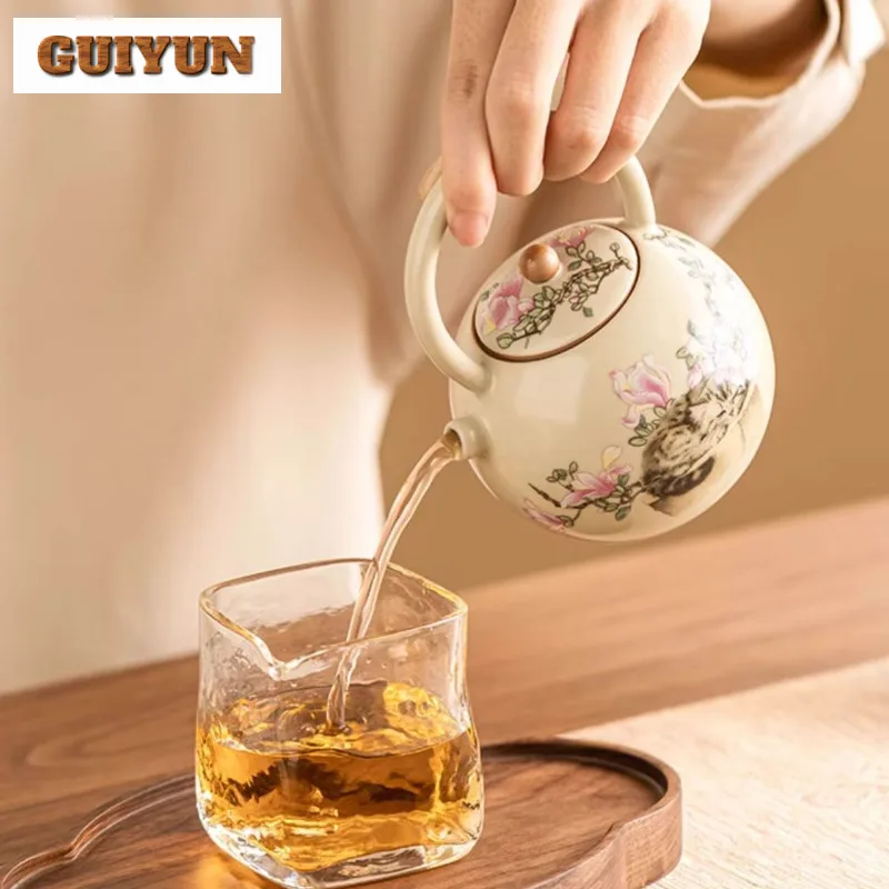 250ml Cute Cat Ru Kiln Porcelain Teapot Chinese High-handled Pot Traditional Tea Maker Kettle With Strainer Drinkware Ornaments