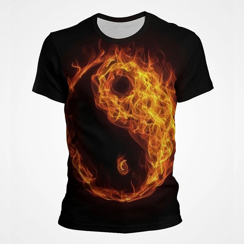 Tai Chi Print T Shirt Traditional Chinese Beliefs Tai Ji Yin Yang Short Sleeve Eight Trigrams Gossip Graphic Streetwear Top Tees