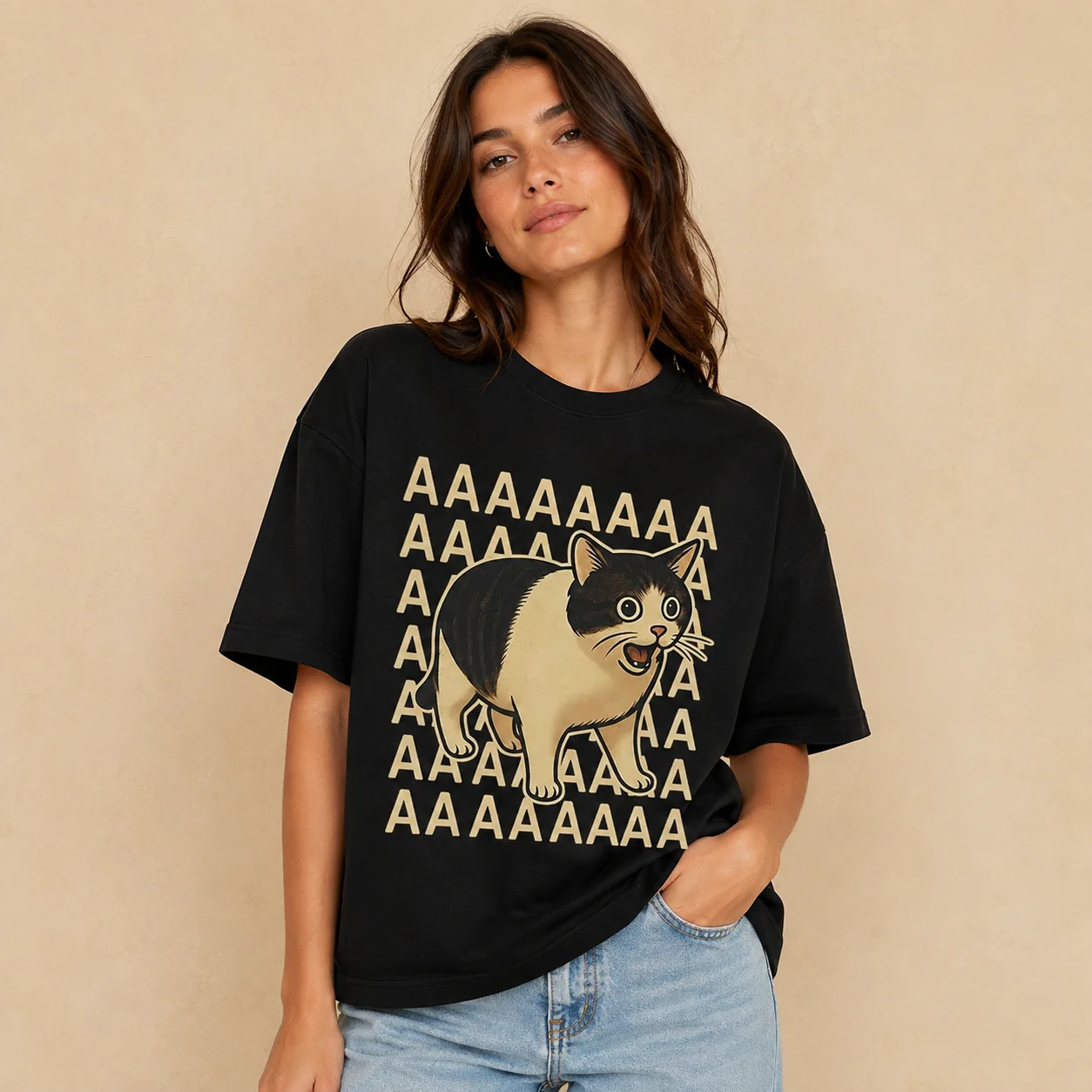 Funny Emoji T-Shirt—Unisex Casual T-Shirt Featuring A Sad, Crying Cat Design: Harajuku-Style Everyday Short-Sleeve T-Shirt