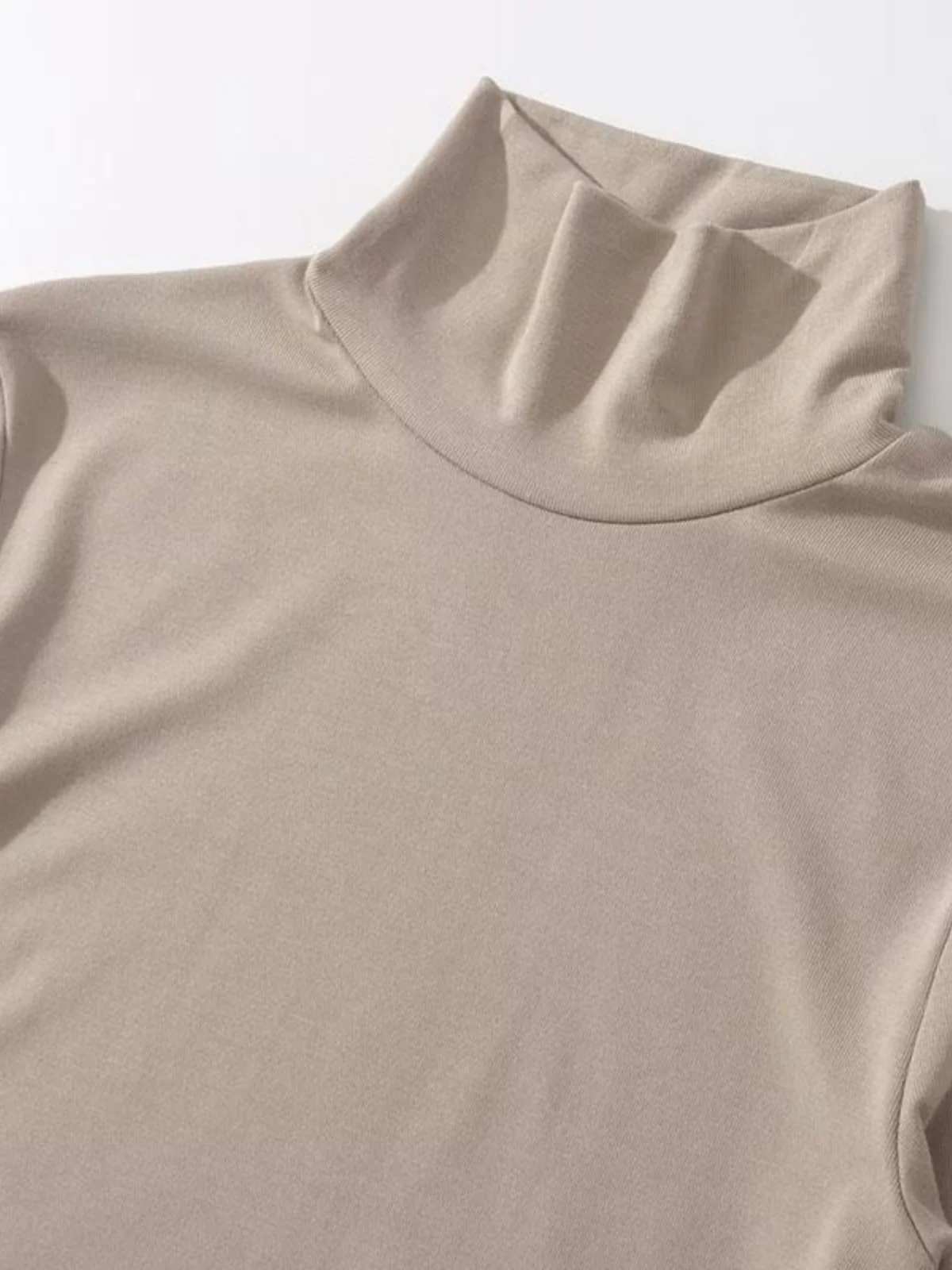 Sexy High Collar Hot Pure Desire High Split  Elastic Tight Top Street Sle Long Sve Cotton Blend Base irt