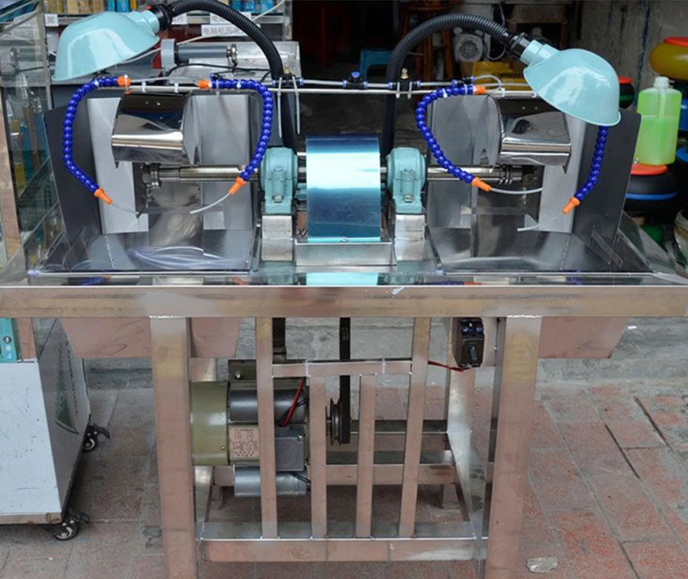 -p Stainless Steel Integrated Mechanical Equipment Double-head Cutting Grinding Machine for Gemstone Agate Crystal 220V Motor*