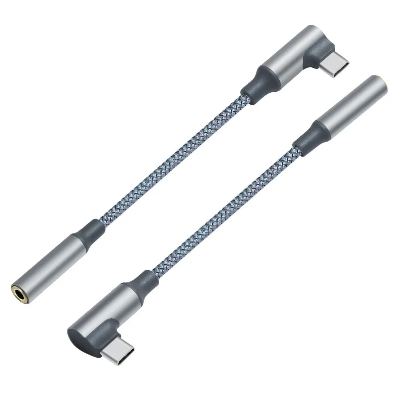 직각 USB C 나일론 브레이디드 케이블 타입 C에서 3.5MM 헤드폰 이어폰 여성용 오디오 잭 어댑터 변환 케이블