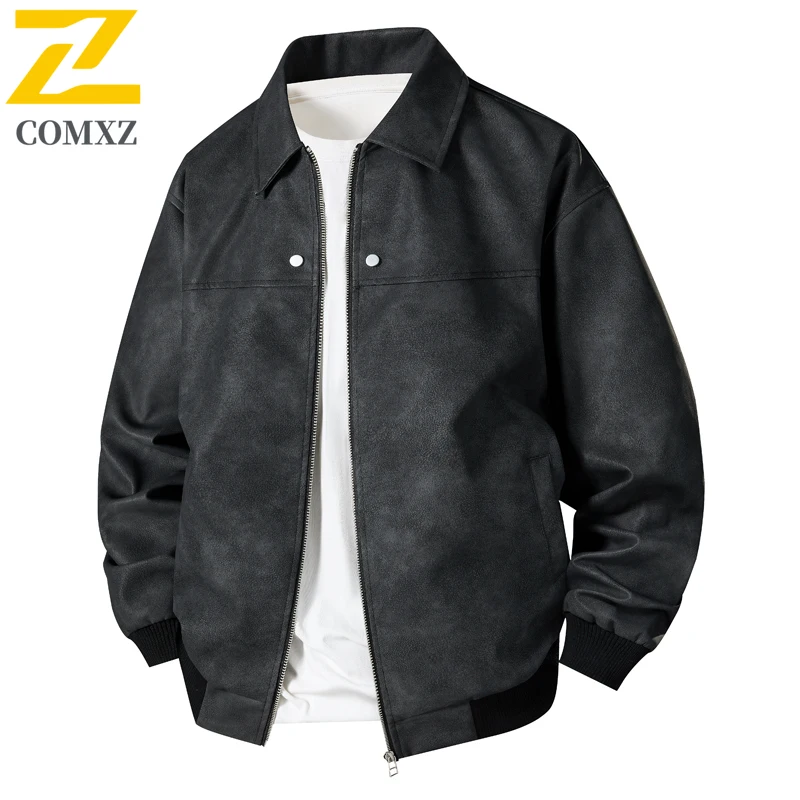 

Simple Style Men Jacket 2025 New Comfortable Breathable Lapel PU Leather Jacket Outdoor Leisure Motorcycle Coat Couple Clothing
