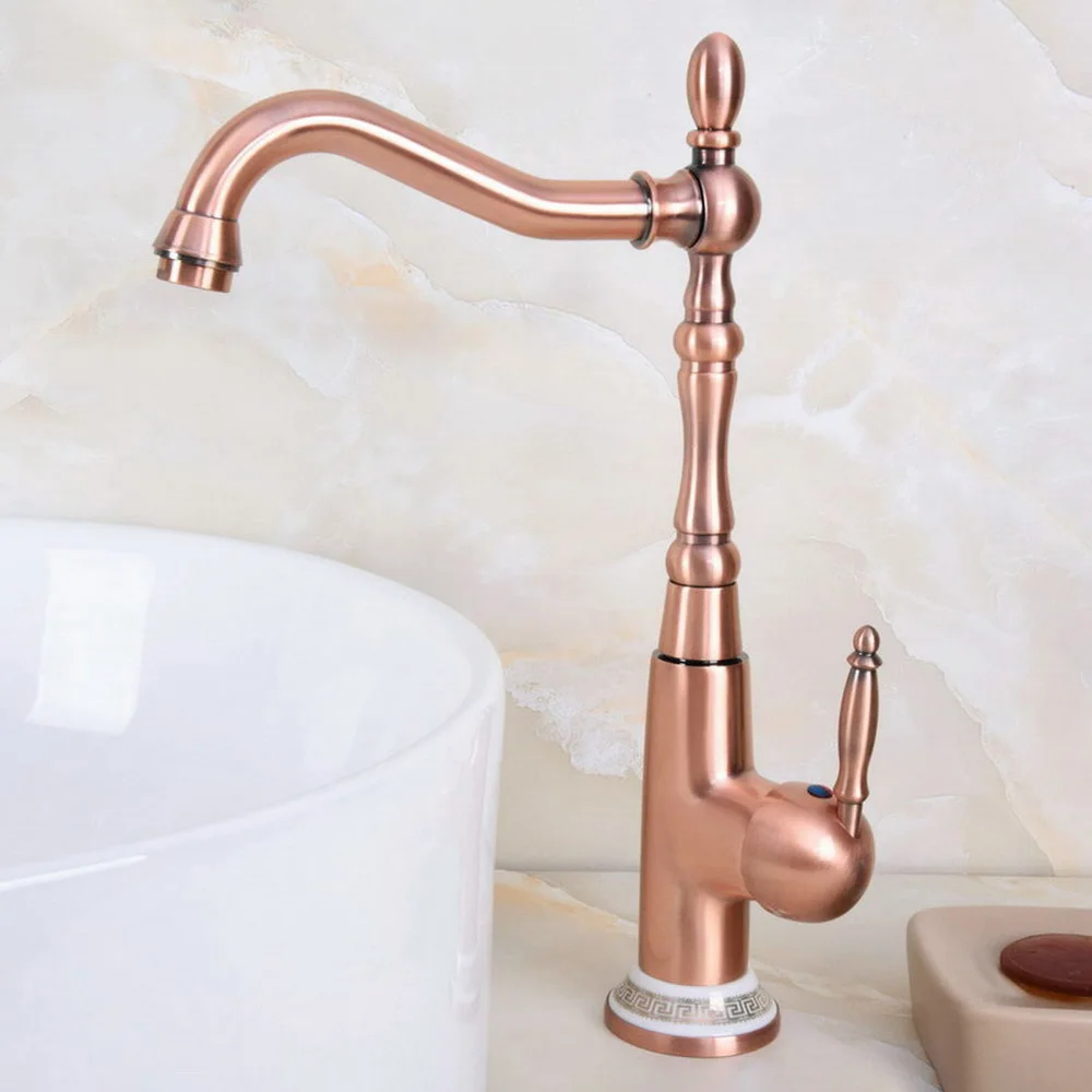 

Washbasin Faucet Antique Red Copper Single Handle Hole Deck Mounted Swivel Spout Kitchen And Bathroom Sink Mixer Tap 2nf627