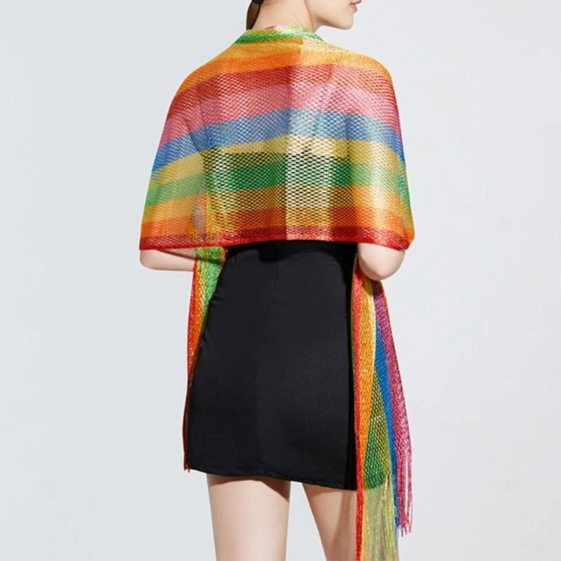 5ASD Живой радужный полосатый шарф Стильный шаль пляж Солнцезащитный крем.