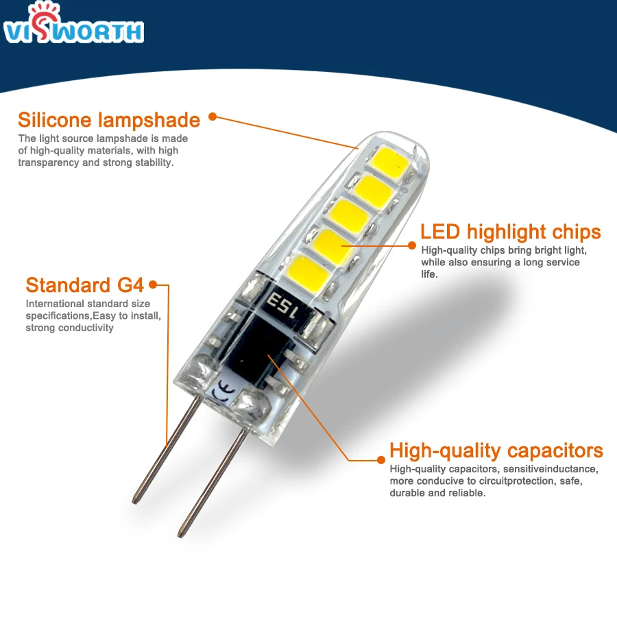 Imagem -02 - Energy Saving g4 Lâmpada Led Lâmpada de Silicone Branco Quente Branco Frio Ângulo de 360 Graus Luz Led 2w Ac220v 2835smd 10 Pcs