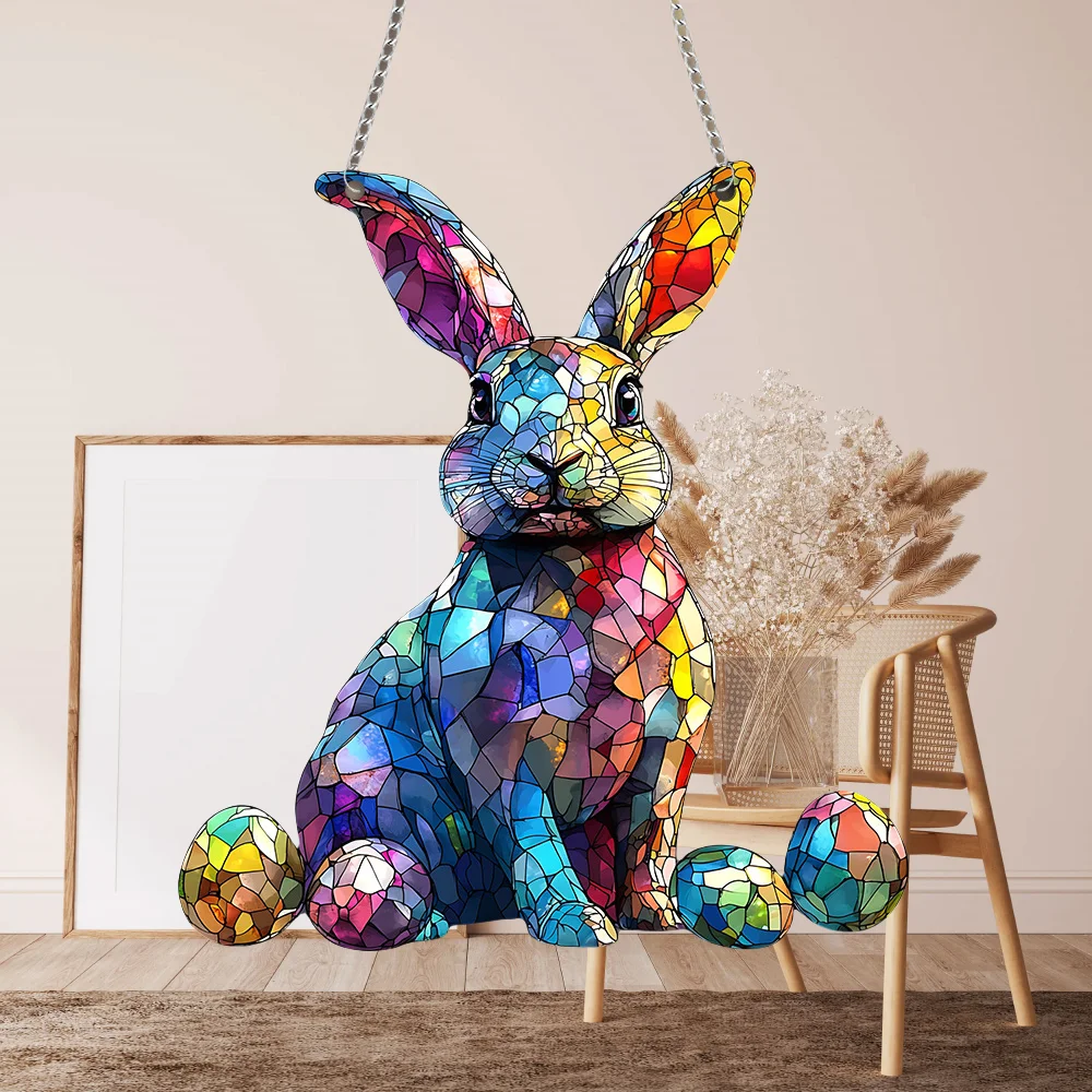 Easter Colorful Bunny Acrylic Hanging Decoration Window Decoration Porch Chained Tags Outdoor Decoration for Home Easter Party