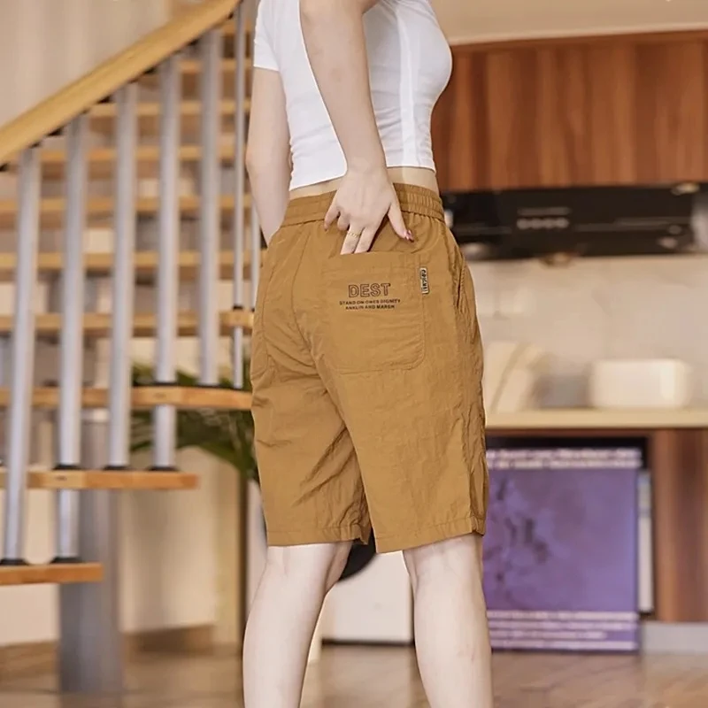 High-End Ice Silk Qui-Dry Men's Summer Loose Straight Leg Sport Casual Pants Thin  Riding Trousers Khaki Color