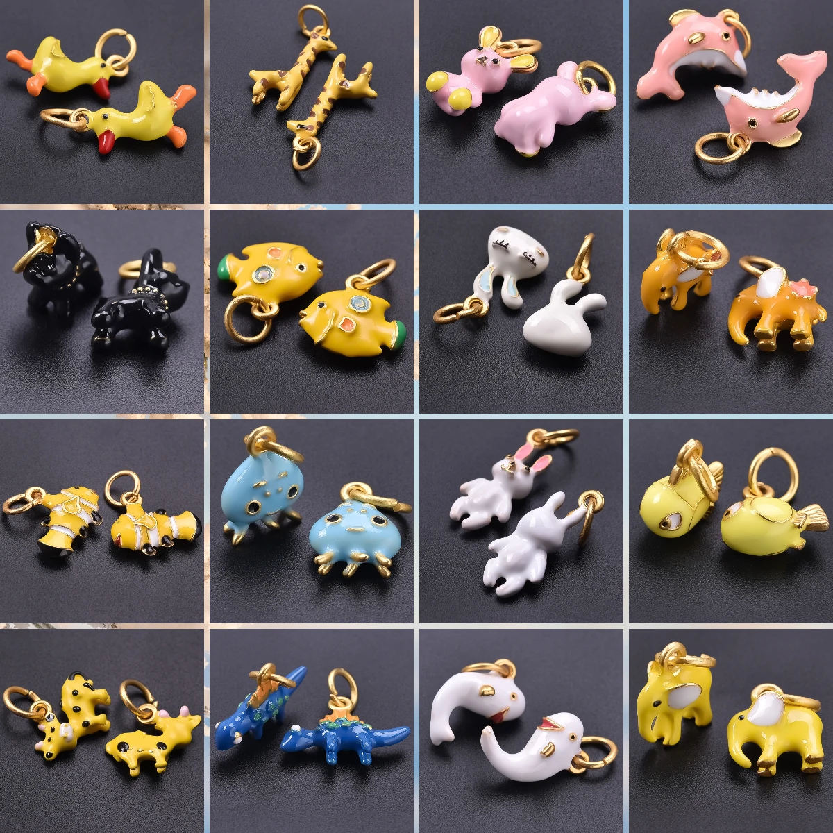 3pcs/6pcs/lot Animals Alloy Pendants Charms Duck Giraffe Rabbit Puppy Elephant Dinosaur Whale Pendant Jewelry Making Findings