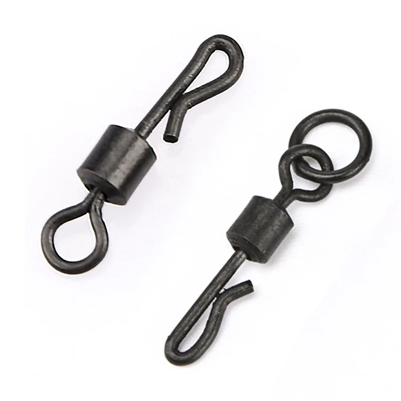 

50Pcs Carp Fishing Q Type Swivels Quick Change Swivels Snaps for Carp Rigs Black Coated Fishing Swivels CARP Fishing Tackle Gear