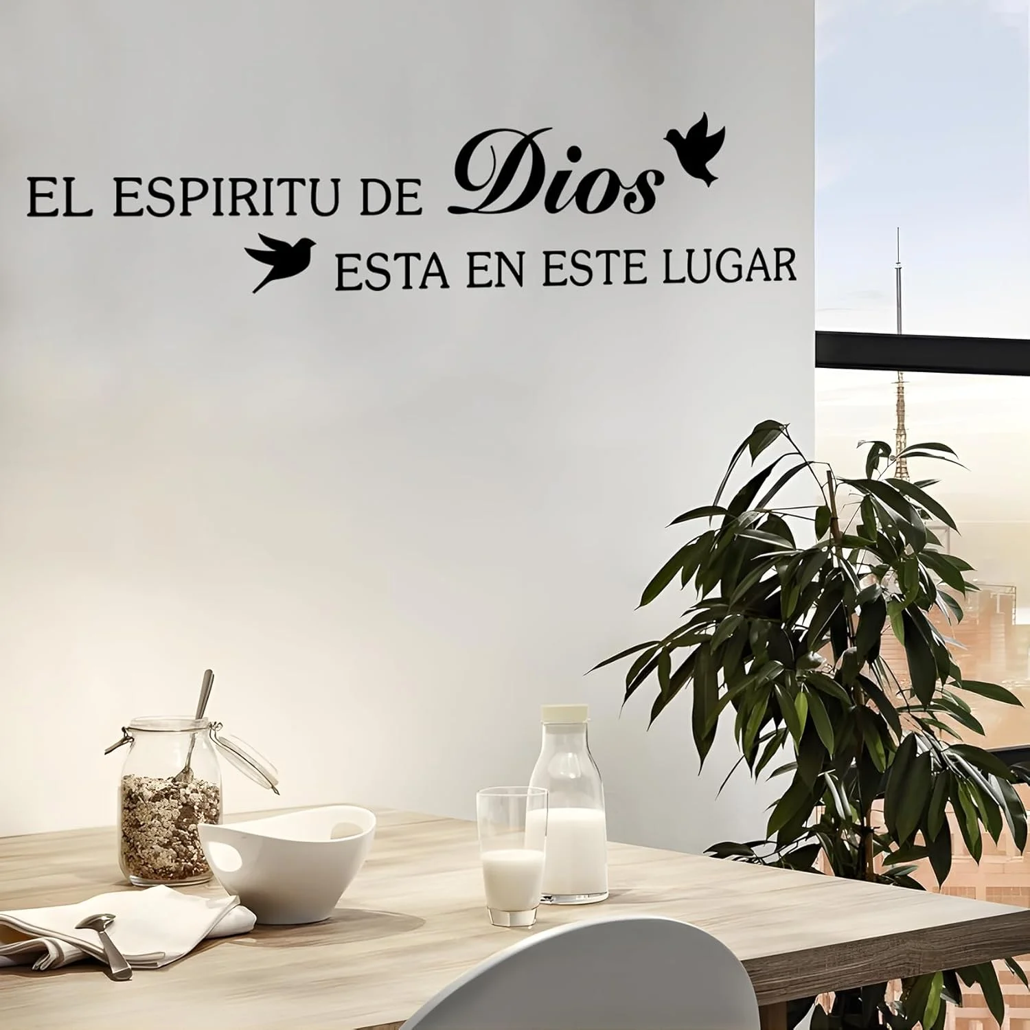 Vinilo Decorativo para Pared de Hogar Cristiano - Espíritu de Dios Está con los Palomas en Este Lugar, Decoración para Dormitorio, Sala de Estar y Hogar