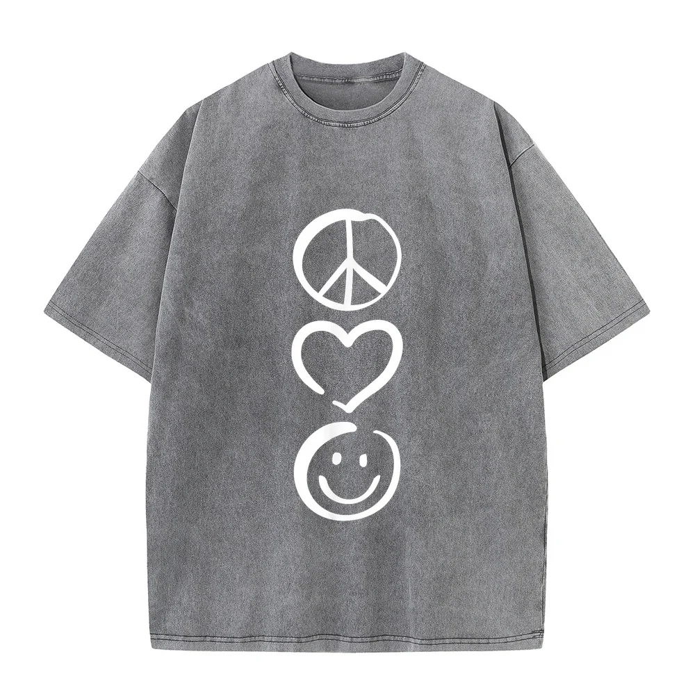 Peace Love and Happiness T-Shirt Sign Heart Smile Футболка Man Luxury Brand Tshirts 5xl Size Printed T Shirt Casual Tee