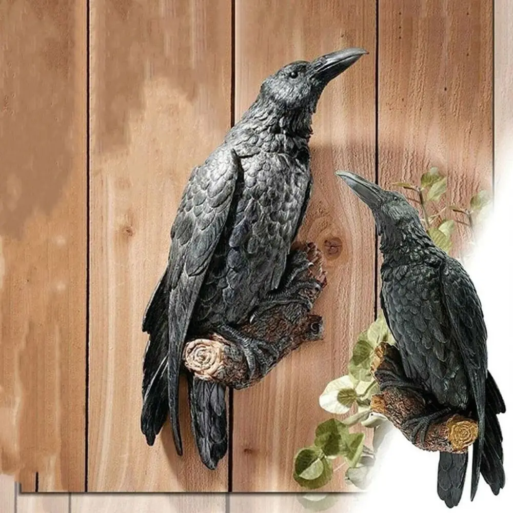 Gardening Ornament Resin Raven Statue Black Realistic Bird Statue Raven Interesting Halloween