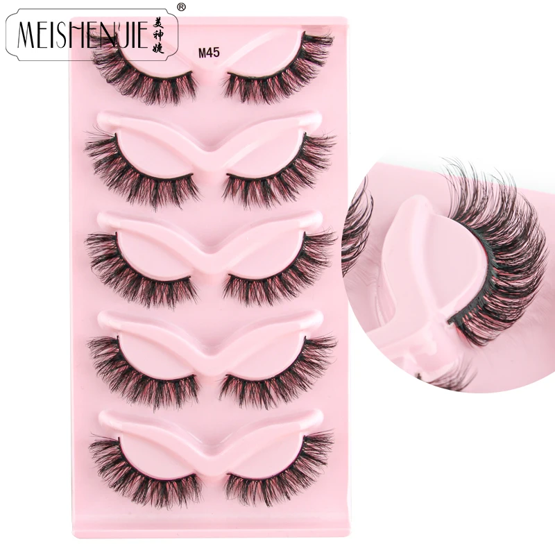 MEISHENJIE Valse Wimpers Cat-Eye Pluizige Faux Nertsen Wimpers 3D Piekerige Wimpers 3/5 Paar Pack Dramatische Zachte Dikke Volume Wimpers