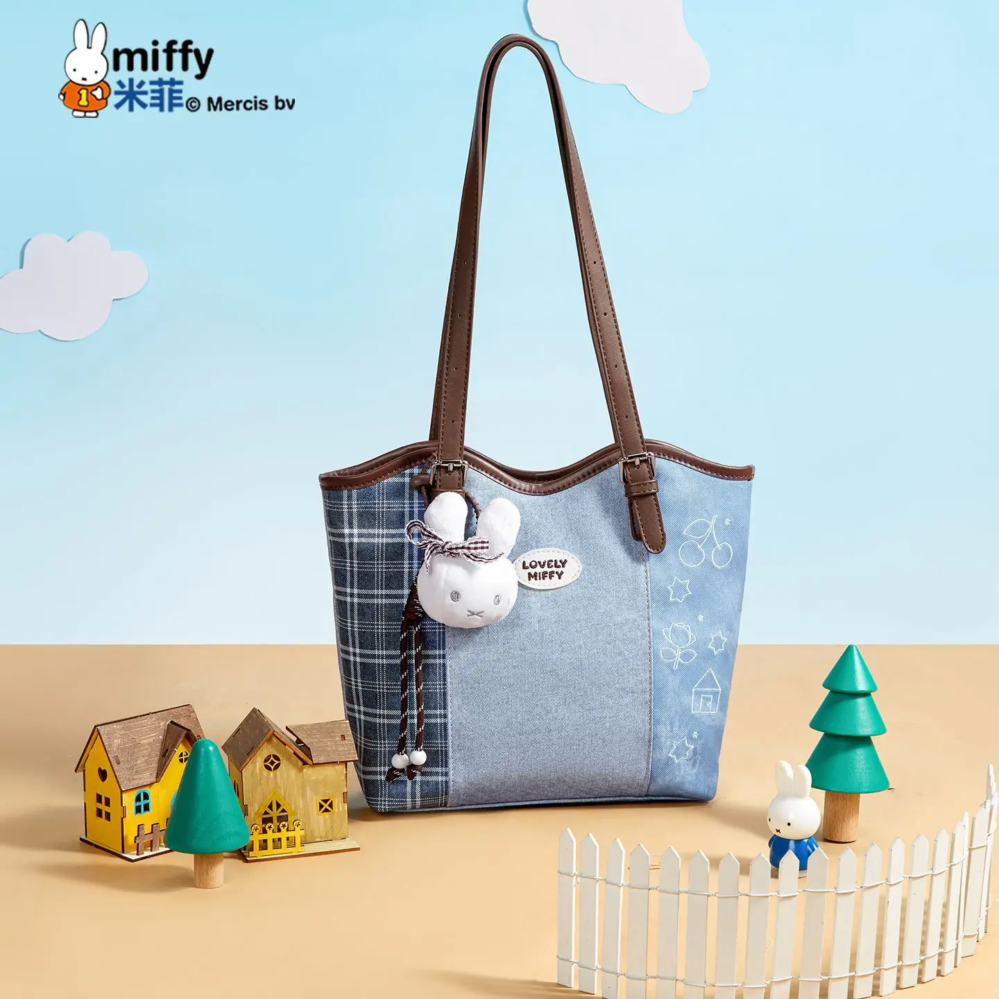 Miffy Totbao Join Together Interest Gridiron Pattern Autumn and Winter Fashion Be All-match Shuttle Service One Shoulder Bag New