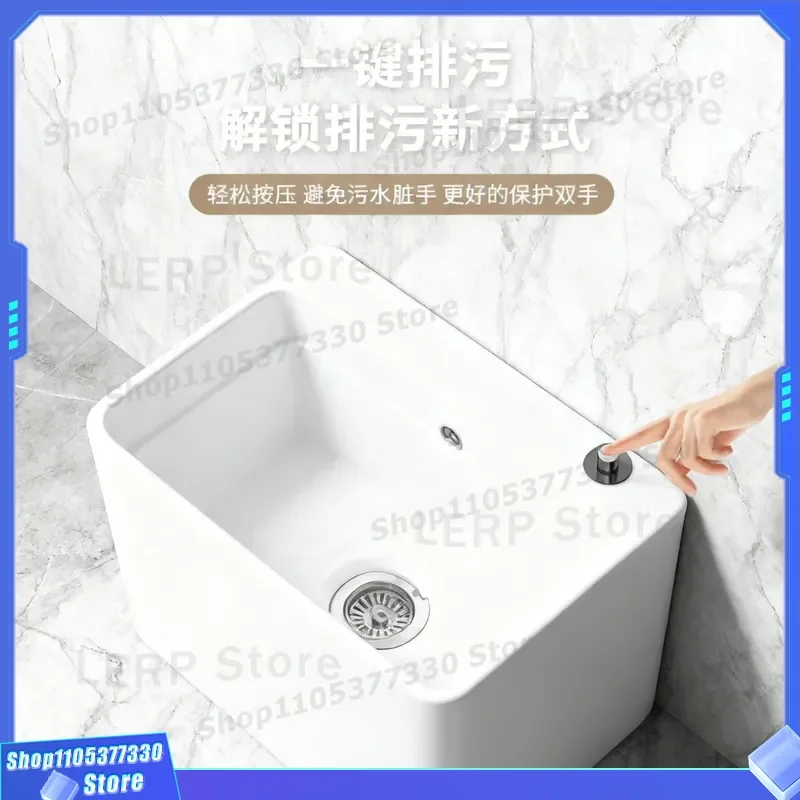 Ceramic Floor Standing Mop Sink for Bathroom Balcony Laundry Room Deep Basin with Drain Hole Heavy Duty Cleaning Pool for